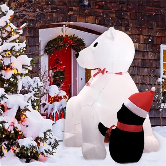 5.3 FT Inflatable Polar Bear with Penguins Build-in LED Blow up Christmas Decor - Picture 2 of 6